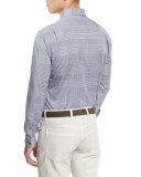 Fine Plaid Woven Sport Shirt, Navy