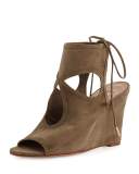 Sexy Thing Suede 85mm Wedge Sandal, Truffle