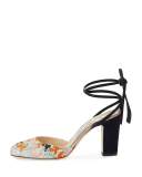 Lucia Floral Satin 85mm Ankle-Wrap Sandal, Orange/Camellia