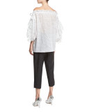 Polka-Dot Off-the-Shoulder Top, Black/White