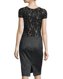 Short-Sleeve Lace-Inset Sheath Dress, Black