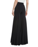 Super Flare High-Waist Wide-Leg Silk Pants, Black