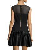 Satin-Flounce-Skirt Illusion Dress 