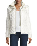 packable quilted short coat w/ bow detail