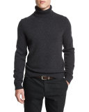 Cashmere Turtleneck Long-Sleeve Sweater, Charcoal Melange
