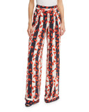 Curacao High-Waist Striped Trousers, Red/White/Blue