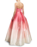 Strapless Embellished Degrade Ball Gown, Fuchsia