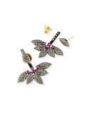Diamond & Ruby Flower Jacket Earrings