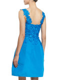 Sleeveless Floral-Applique Dress, Azure