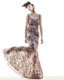 Sleeveless Floral Illusion Mermaid Gown, Red/Pink