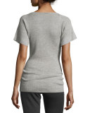 Short-Sleeve Scoop-Neck Cashmere/Silk Top, Pale Gray Melange