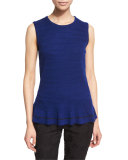 Jewel-Neck Peplum Shell, Prussian Blue/Caviar