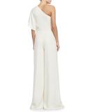 One-Shoulder Silk Crepe Jumpsuit, Ivory