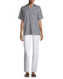 Kaya Short-Sleeve Gingham Blouse 