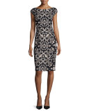 Cap-Sleeve Heritage Printed Sheath Dress, Sand Dune