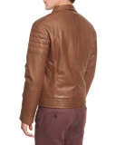 Leather Asymmetrical-Zip Moto Jacket, Chestnut