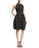 Sleeveless Floral-Embroidered Mesh Fit & Flare Dress 