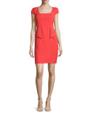 Cap-Sleeve Split-Peplum Sheath Dress