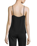 Luz Silk Camisole W/ Lace Trim, Black