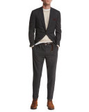 Textured Two-Button Wool Blazer, Charcoal