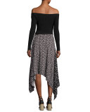 Liv Floral Handkerchief-Hem Midi Skirt, Black