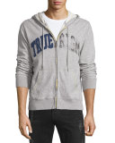 Distressed-Logo Zip-Up Hoodie, Heather Gray