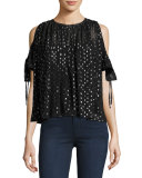 Metallic Clip-Dot Cold-Shoulder Chiffon Top