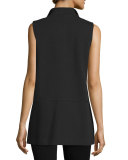 Marrow-Stitch Long Open Vest, Black