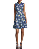 Floral-Sweet Sleeveless Shirtdress, Navy Multi