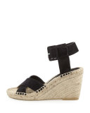 Stefania Suede Espadrille Wedge Sandal, Black