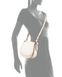 Contrast-Edge Leather Saddle Bag, White