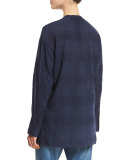 Tonal-Stripe Half-Placket Tunic