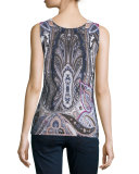 Regal Paisley Cashmere Tank, Sand Multi