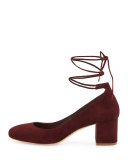 Clara Suede Ankle-Wrap Pump, Bordeaux