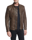 Leather Café Biker Jacket, Brown