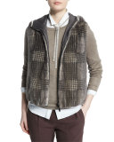 Reversible Glen-Check Fur Vest, Bark