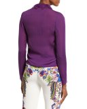 Ruffled Self-Tie Silk Blouse, Violet