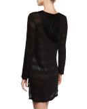 Afterglow Striped Hoodie Coverup Tunic, Black