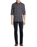 Plaid Flannel Military Shirt, Blue/Red