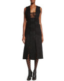 Sleeveless Textured-Panel Dress, Black