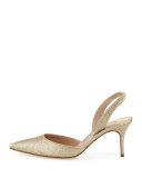 Carolyne Glitter Mid-Heel Halter Pump, Gold