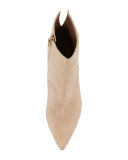 Gemma Suede Triangle-Heel Bootie, Sand