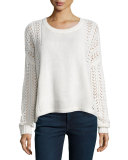 Long-Sleeve Pointelle Sweater, Vanilla