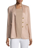 Textured Gold-Button Jacket, Sand, Petite