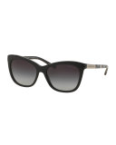 Two-Tone Square Cat-Eye Sunglasses, Black