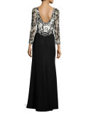 Two-Tone Lace & Crepe Gown, Black