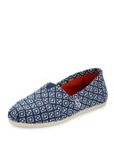 Alpargata Diamond-Print Slip-On Flat, Dark Blue  