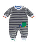 Tipped Striped Coverall, Navy/White, Size 6-18 Months