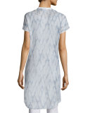 Cap-Sleeve Button-Front Shibori Tunic, Mulberry