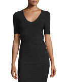 Short-Sleeve Ribbed Banded Top, Black